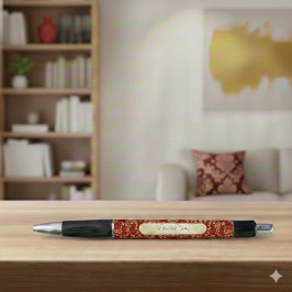 Personalized Crimson Gold Damask Pattern ボールペン