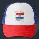 Personalized Croatia Flag  キャップ<br><div class="desc">Personalized trucker hat features the Croatian Flag with the word Croatia written below, in the colors of the flag. Add your name in red letters, in the space provided for a personal look. Or, create a unique gift by adding a name. Cool to wear to a family reunion or to...</div>