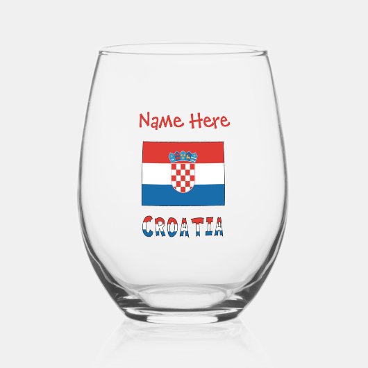 Personalized Croatia Flag  ステムなしワイングラス (正面)