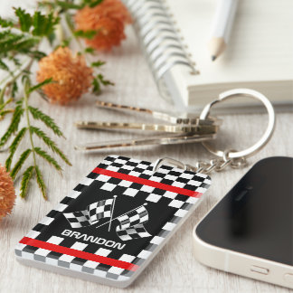 Personalized Custom Black And White Checkered Flag キーホルダー