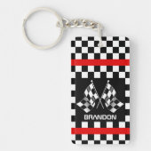 Personalized Custom Black And White Checkered Flag キーホルダー (正面)