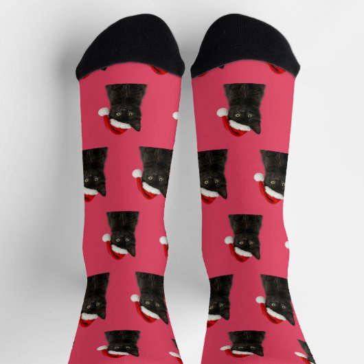 Personalized Custom Black Kitty Cat Christmas  ソックス (上部)