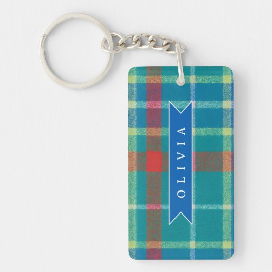 Personalized Custom Blue Plaid Preppy Style キーホルダー (正面)