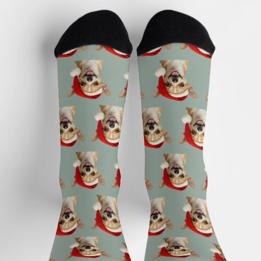 Personalized Custom Cute Chihuahua Christmas Socks ソックス (上部)