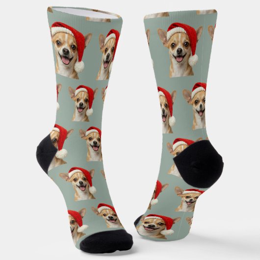 Personalized Custom Cute Chihuahua Christmas Socks ソックス (傾斜あり)
