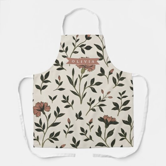 Personalized Custom Elegant Neutral Vintage Floral エプロン (正面)