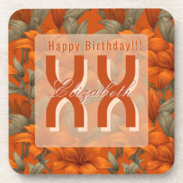 Personalized Custom Lilies Floral Adult Birthday コースター