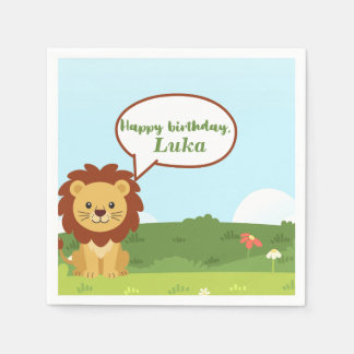 Personalized Custom Lion Birthday Napkins for Kids スタンダードカクテルナプキン