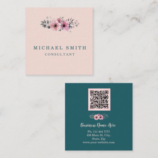 Personalized Custom Minimalist Modern QR Code Logo スクエア名刺 (正面/裏面)