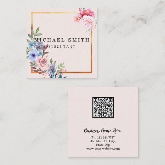 Personalized Custom Minimalist Modern QR Code Logo スクエア名刺 (正面/裏面)