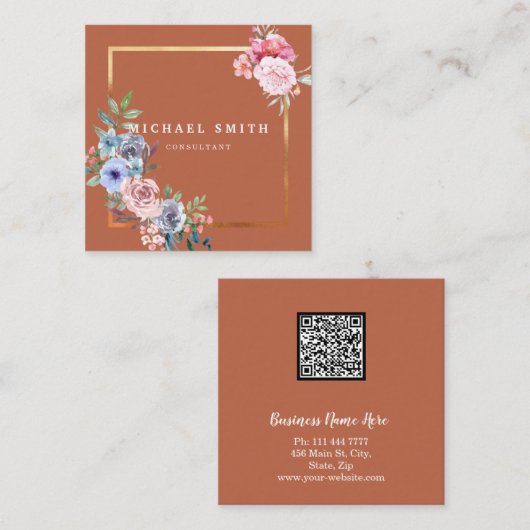 Personalized Custom Minimalist Modern QR Code Logo スクエア名刺 (正面/裏面)