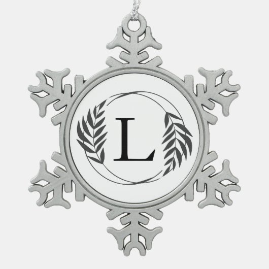 Personalized Custom Monogram Gift スノーフレークピューターオーナメント (正面)