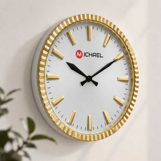 Personalized Custom Name & Monogram Silver Gold ラージ壁時計