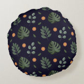 Personalized Custom Name Navy Botanical ラウンドクッション (裏面)