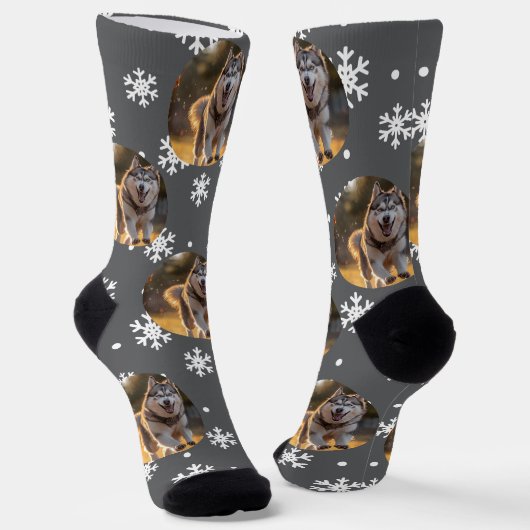 Personalized Custom Photo Blob - Snowflake Husky  ソックス (傾斜あり)