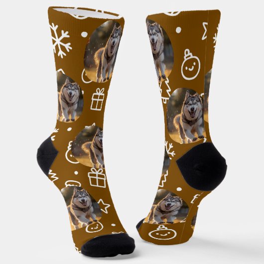 Personalized Custom Photo Blob - Winter Husky  ソックス (傾斜あり)