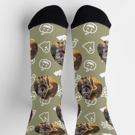 Personalized Custom Photo - Halloween Doodles ソックス (上部)