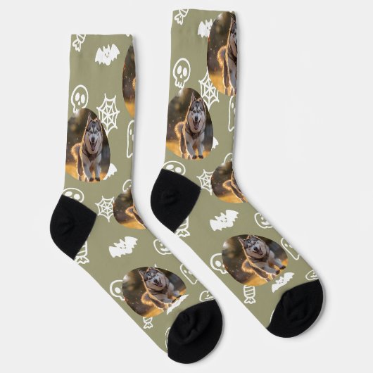Personalized Custom Photo - Halloween Doodles ソックス (右)