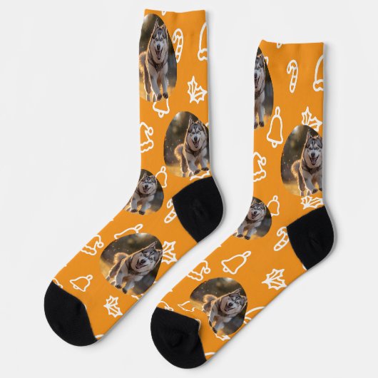 Personalized Custom Photo - Winter Celebration ソックス (左)