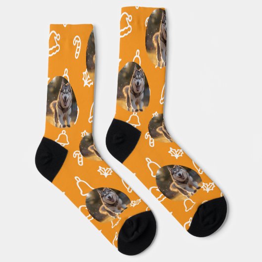 Personalized Custom Photo - Winter Celebration ソックス (右)