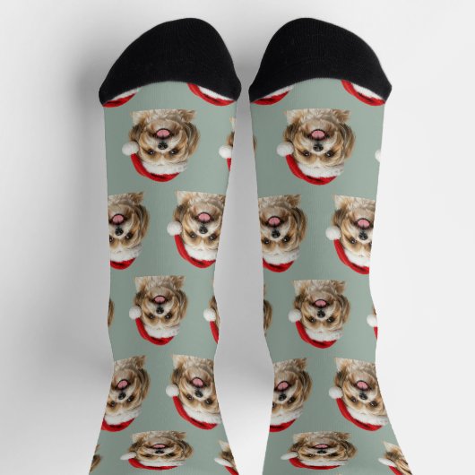 Personalized Custom Shitszu Christmas  ソックス (上部)