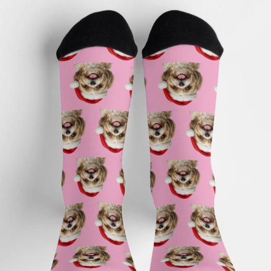 Personalized Custom Shitszu Christmas  ソックス (上部)