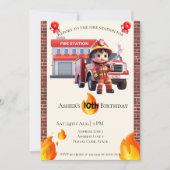 Personalized Cute 3D Fire Fighter Boy Birthday  招待状 (正面)