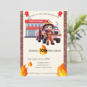 Personalized Cute 3D Fire Fighter Boy Birthday  招待状 (スタンド正面)