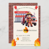 Personalized Cute 3D Fire Fighter Boy Birthday  招待状 (正面/裏面)