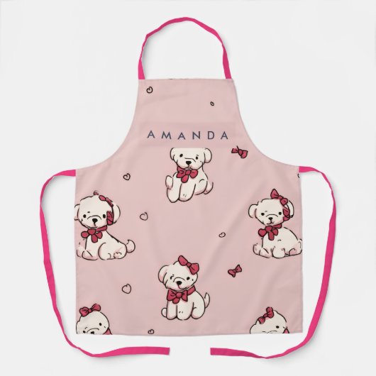 Personalized Cute Adorable Puppy with Red Bow エプロン (正面)