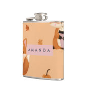 Personalized Cute Autumn Fox with Coffee Pattern  フラスク (左)