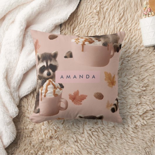 Personalized Cute Autumn Raccoon Pattern クッション (ブランケット)