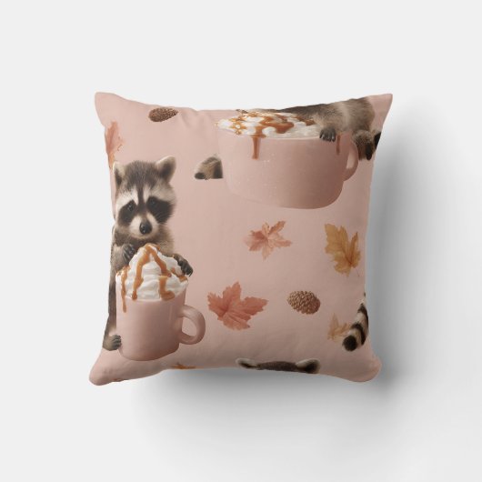 Personalized Cute Autumn Raccoon Pattern クッション (裏面)