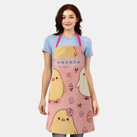 Personalized Cute Baby Chicks Pattern エプロン (着用した状態)