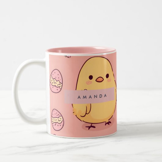 Personalized Cute Baby Chicks Pattern ツートーンマグカップ (左)