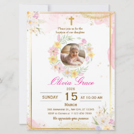 Personalized Cute Baby Girl Baptism 招待状