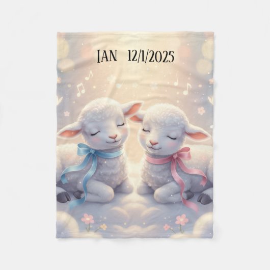 Personalized Cute Baby Lambs on a cloud フリースブランケット (正面)