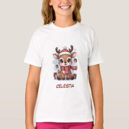 Personalized Cute Baby Reindeer Christmas Kids  Tシャツ