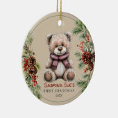 Personalized Cute Bear Baby's First Christmas セラミックオーナメント (右)