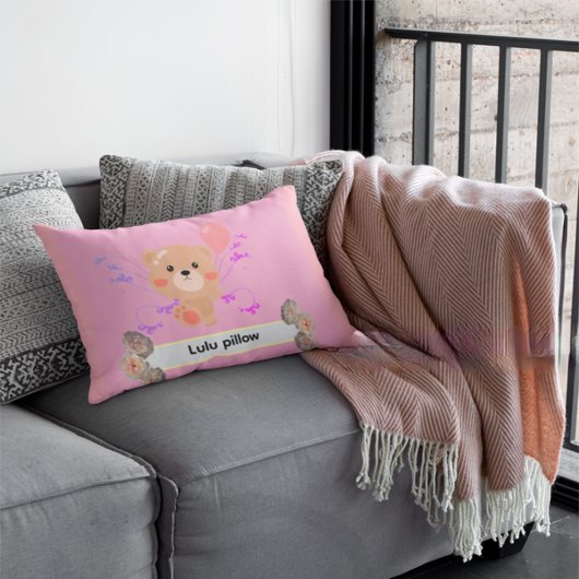 Personalized Cute Bear & Balloon Accent Pillow | C アクセントクッション