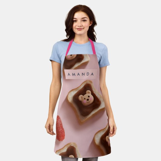 Personalized Cute Bear Toast Pattern Apron エプロン (着用した状態)