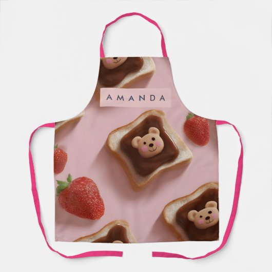 Personalized Cute Bear Toast Pattern Apron エプロン (正面)