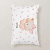 Personalized Cute Bear with pink Hearts アクセントクッション (正面(垂直))