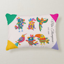 Personalized cute birds Colorful handdrawn Pinky アクセントクッション