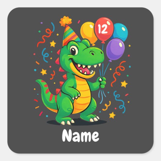 Personalized Cute Birthday Dino Kids  スクエアシール (正面)