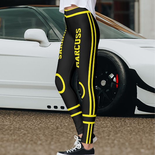 Personalized Cute Black Yellow Stripes Custom Made レギンス