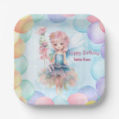 Personalized Cute Blue Fairy Birthday Paper Plates ペーパープレート (正面)