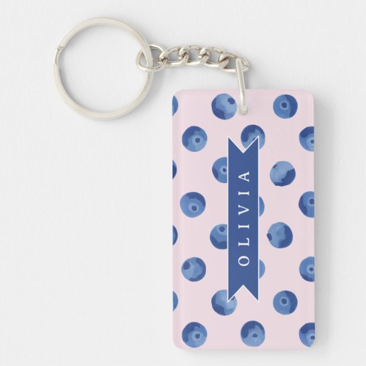 Personalized Cute Blueberry Watercolor Gift Name キーホルダー (正面)