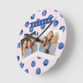 Personalized Cute Blueberry Watercolor Gift Name ラウンド壁時計 (傾斜)
