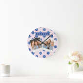 Personalized Cute Blueberry Watercolor Gift Name ラウンド壁時計 (ホーム)